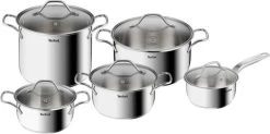 Tefal Intuition Pannenset 5-Pannen Kookset - Steelpan Ø 16 Cm, Kookpan 18/20/24 Cm, Soeppan 22 Cm - Zilver