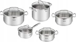 Tefal Duetto+ Pannenset -10 Delig- 5 Pannen - Kookpannenset - Zilver - Afdruipdeksels